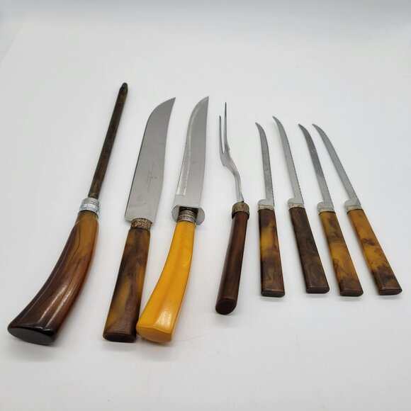 Bakelite Handle Knives Sharpener Fork 8 Pcs Misc. Stainless Blades - Picture 11 of 16